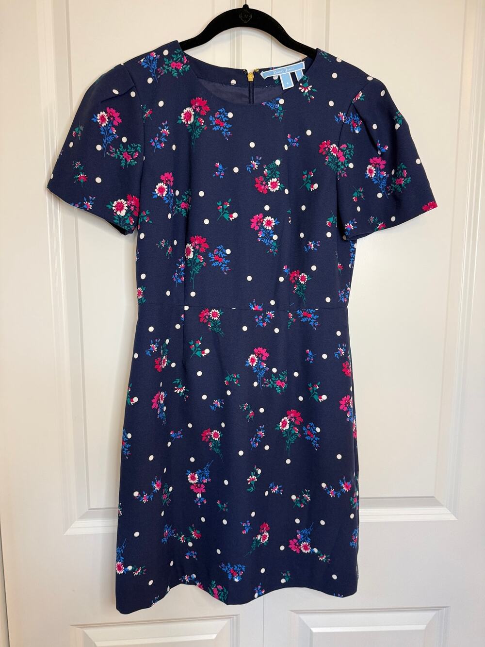 Draper James Navy Floral Polka Dot Short Sleeve Shift Size 4 Interview Dress